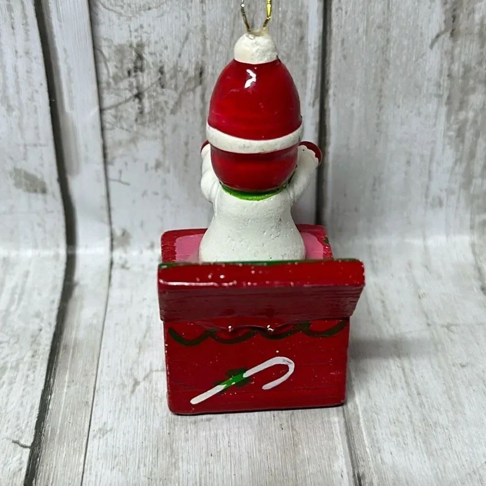Vintage Wooden Christmas Ornaments set of 5 Snowman‎ Jack-in-the-box Train Harp